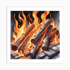 Realistic Fire Flat Surface For Background Use Watercolor Trending On Artstation Sharp Focus Stu (7) Art Print