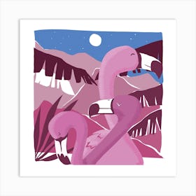 Flamingo Night Square Art Print