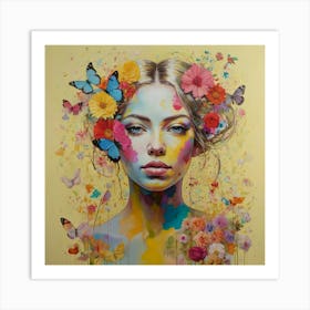 Girl With Butterflies Art Print