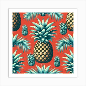 Pineapples On A Red Background Art Print