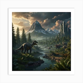 Dinosaurs In The Forest Art Print