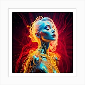 Firefly Woman, Neon, Hallucinations, Airbrush Art, Fluid Figures, Light Crimson, Gold, Bold Figurati Art Print