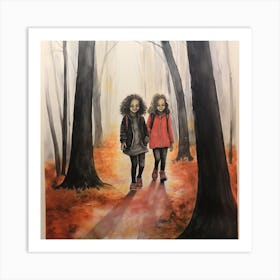 Two Girls In The Woods Art Print