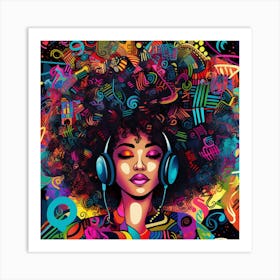 Afro Girl With Headphones 5 Art Print