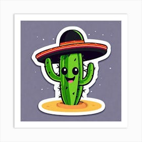 Mexico Cactus With Mexican Hat Inside Taco Sticker 2d Cute Fantasy Dreamy Vector Illustration (8) Art Print