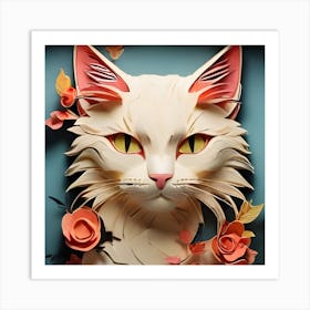 Cat With Roses Art Print