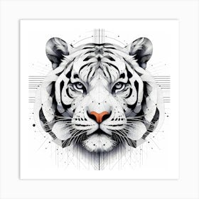 White Tiger Head - Abstract Line Art Illustration 180 Art Print