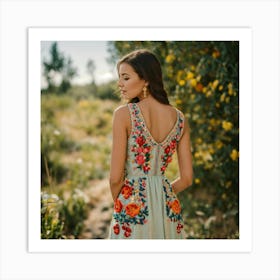 A Cute Woman Wearing An Embroidered Dress (1) Art Print