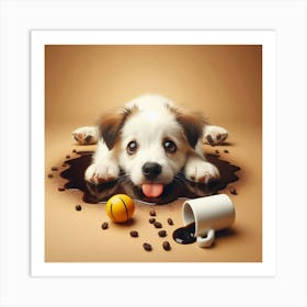 Puppy In Coffee Art Print