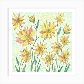 Yellow Flowers Art Nature Flora Meadow Painting Artwork Art Print