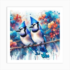 A Pair Of Blue Jay Birds Art Print