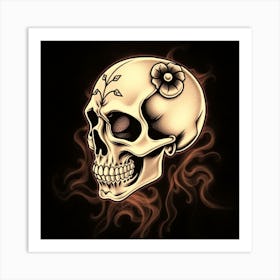 Skull With Flowers Art Print