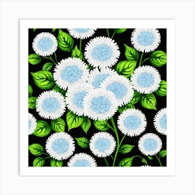 White And Blue Chrysanthemums Art Print