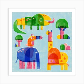 Set Of Happy Animals Collage Art Print