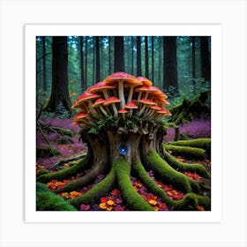 Fungal Pyrotechnics Mushroom Forest Art Print