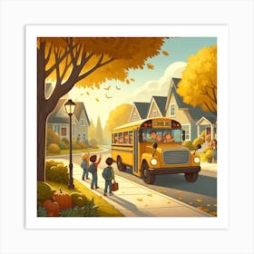 School Bus On The Street Art Print