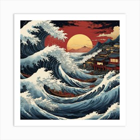 Katsushika Hokusais Japanese Kanagawa Waves Affiche