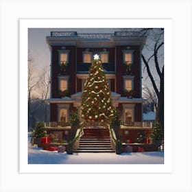 Christmas Tree In Front Of A House Art Print