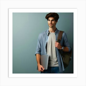 Young Man With Laptop Art Print