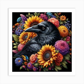 Crow With Flowers 7 Art Print