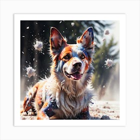 Dog With Paint Splashes Art Print