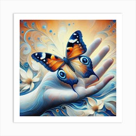 Surreal Butterfly Painting with Hand Art Print