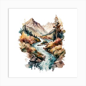 Watercolor Of A Mountain Stream 3 Art Print