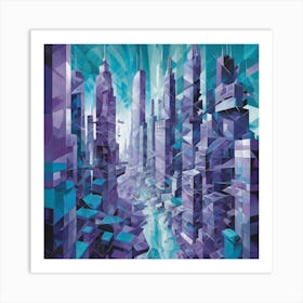 Futuristic Cityscape Cubism Style Art Print