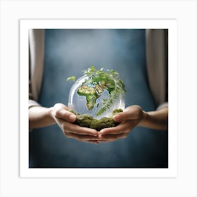 Earth Globe In Hands Art Print