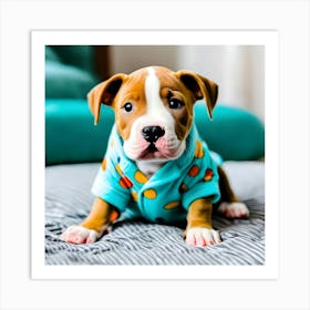 A Cute Pitbull Puppy In Pajamas 3 Art Print