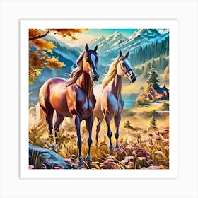 Horses In The Mountains Art Print