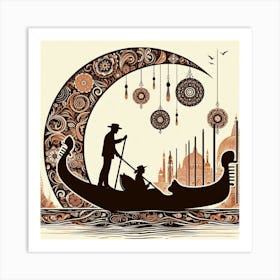 Boho art Silhouette of Gondola and Gondolier Art Print