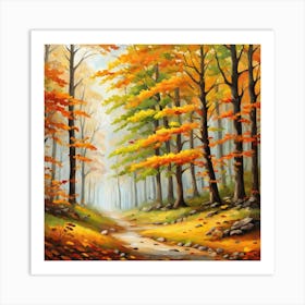 Forest In Autumn In Minimalist Style Square Composition 86 Art Print