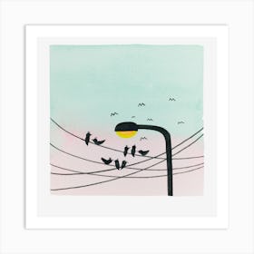 Watercolor Bird Perched On A Lamppost Art Print