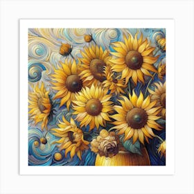 Van Gogh style, Sunflowers Art Print