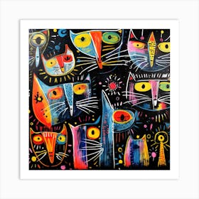 Cats In The Night Art Print