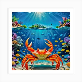 Crab Under The Sea Art Print