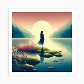 Girl Standing By The Lake 1 Art Print