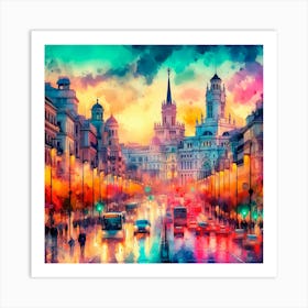 Madrid Cityscape Watercolor Painting 1 Art Print