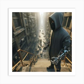 Futuristic Man In Hoodie Art Print