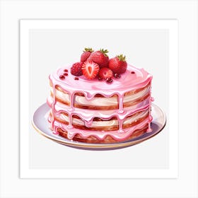 Pink Cake With Strawberries Art Print