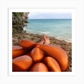 Orange Sculptures On The Beach Art Print