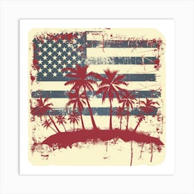 Retro American Flag With Palm Trees 9 Art Print