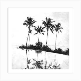 Palm Tree Reflections Black Square Art Print