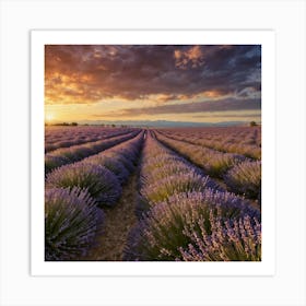 Lavender Field At Sunset Art Print