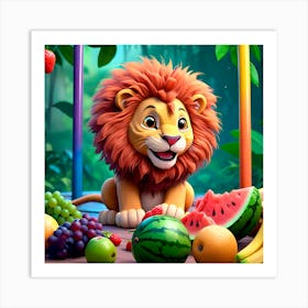 Lion With Fruit Art Print