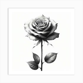 Rose Flower Pencil Sketch Drawing 1 Art Print