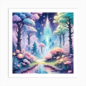 A Fantasy Forest With Twinkling Stars In Pastel Tone Square Composition 148 Art Print