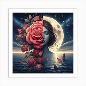 Rose And The Moon Art Print