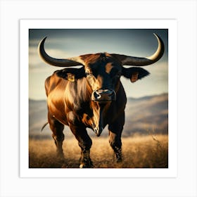 Bull In The Field Art Print